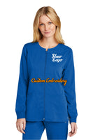 Custom Embroidery on Women's Premiere Flex Full-Zip Scrub Jacket Medical Uniform - Includes one 4in x 4in Embroidery - Free Setup