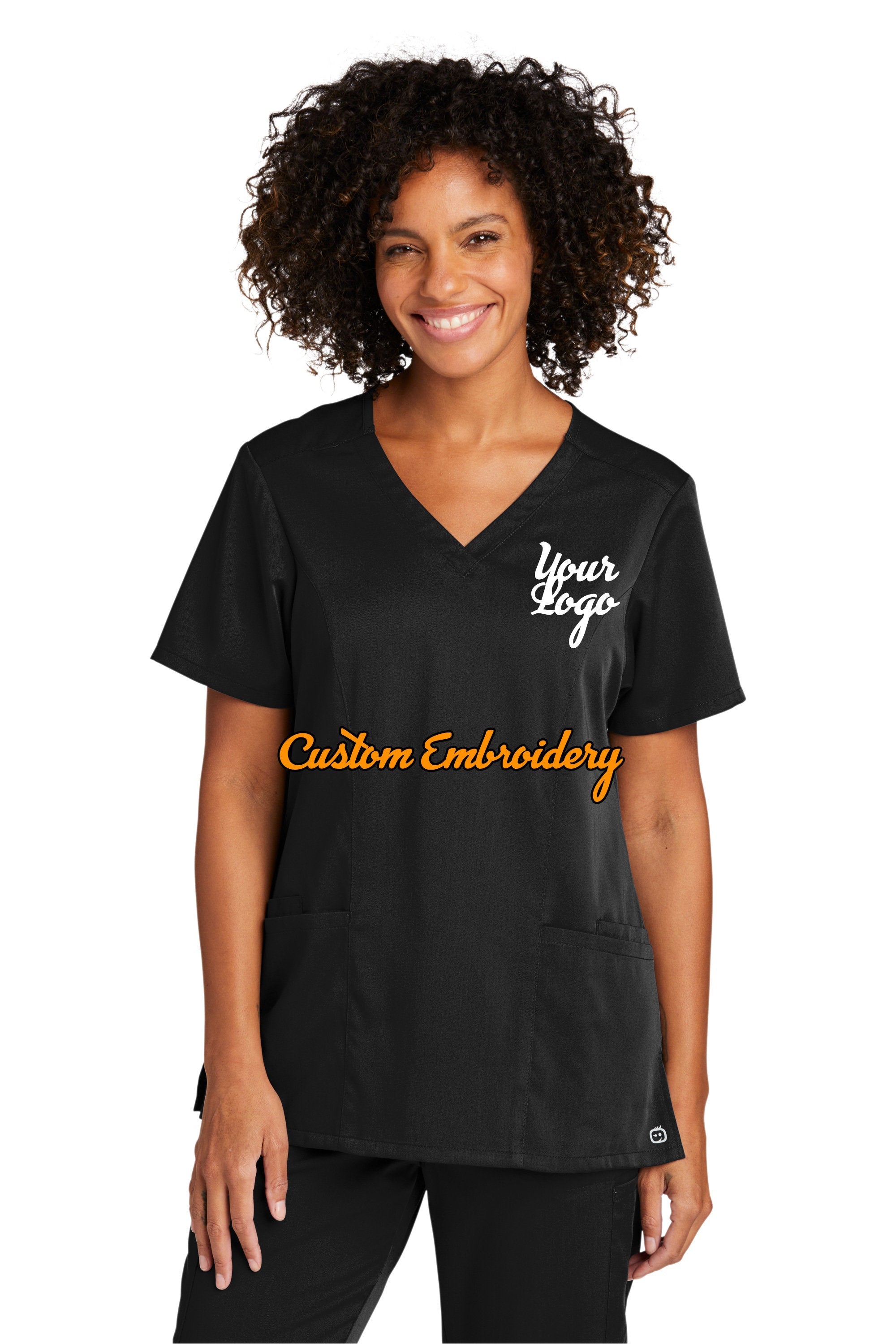 Custom Embroidery Women’s Premiere Flex V-Neck Scrub Top Medical Uniform - Includes one 4in x 4in Embroidery - Free Setup - Custom Scrub