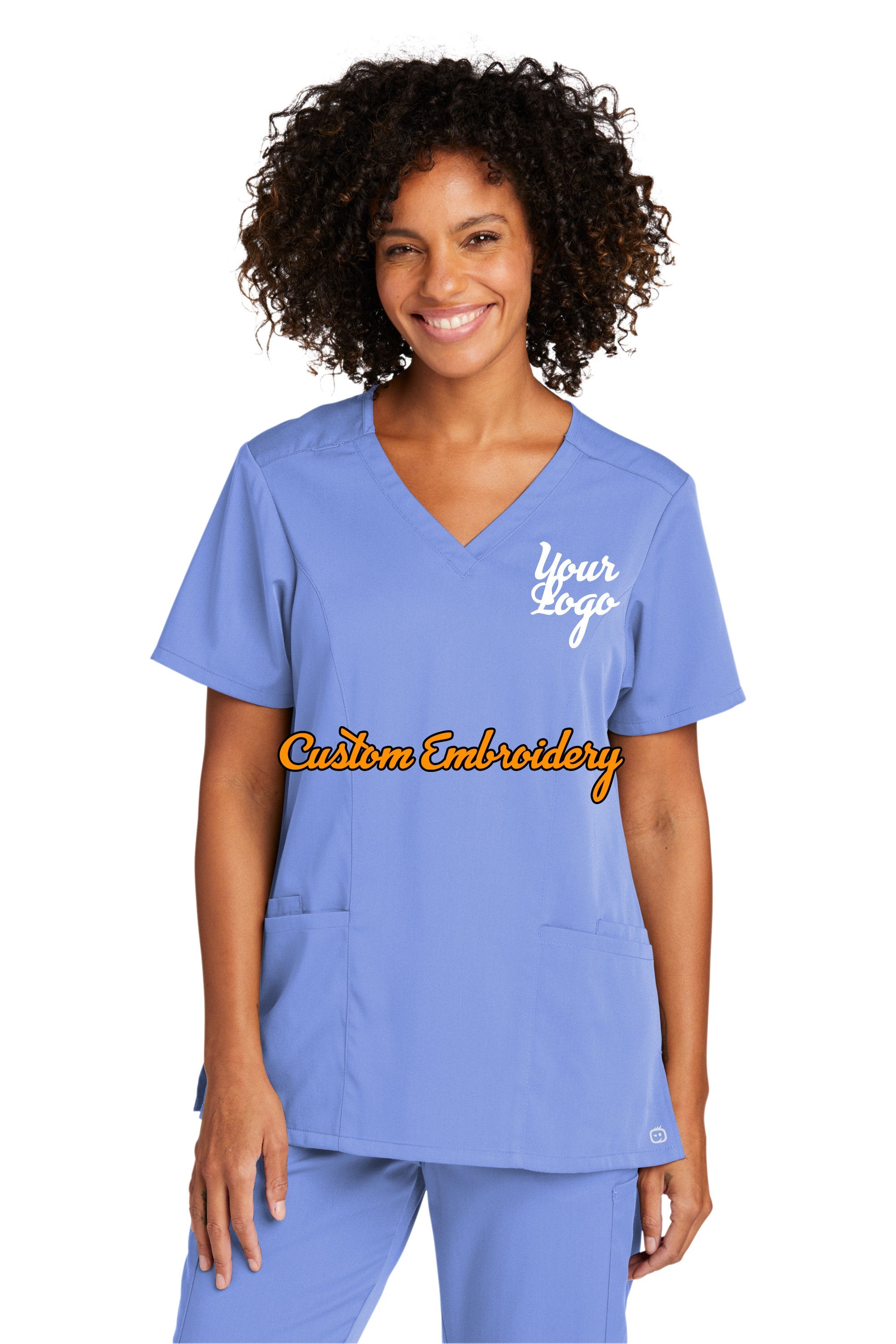 Custom Embroidery Women’s Premiere Flex V-Neck Scrub Top Medical Uniform - Includes one 4in x 4in Embroidery - Free Setup - Custom Scrub